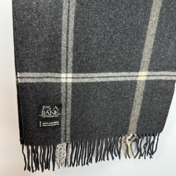 Jos A Bank Cashmere Grey Checked Scarf Classic Luxury Men's - Picture 5 of 9